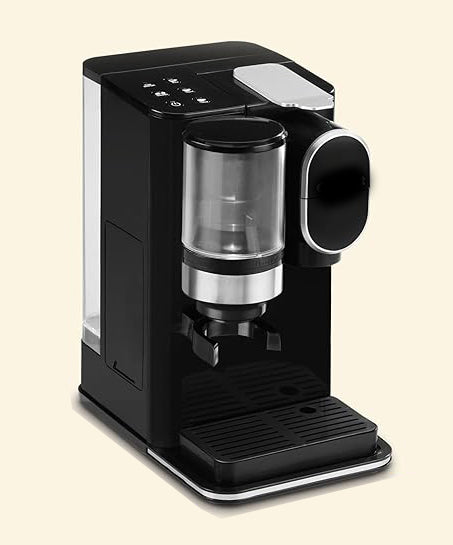 single-serve brewer has a 48-ounce removable water reservoir that complements its charcoal water filter and removable drip tray for travel mugs, Coffeemaker with Built-in Grinder,