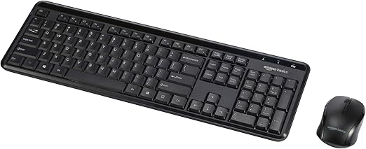 Plug and play (no drivers needed); compatible with Windows 7, 8, and 10; ideal for open office spaces, dorm rooms, and home offices, Basics Wireless Computer Keyboard and Mouse Combo - Quiet and Compact