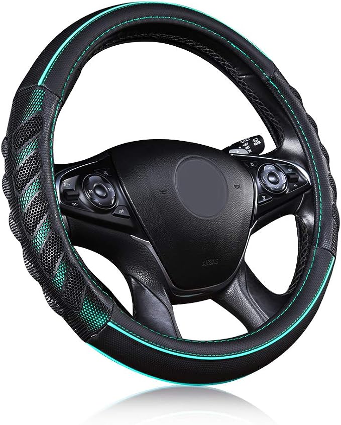 Steering Wheel Cover,  15 Inches Mint Green Black, 15 Inches, Suitable for 95% of cars. Flexibly, easy to install. The distribution of anti-slip rubber points inside effectively ensures safe driving. washably. Beautiful and sturdy packaging to safely,