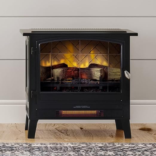 Easily adjust your temperature settings, timer for 30 minutes to 9 hours, power on/off,Electric Fireplace Stove Heater Multiple Flame Colors, Metal Design with Faux Wooden