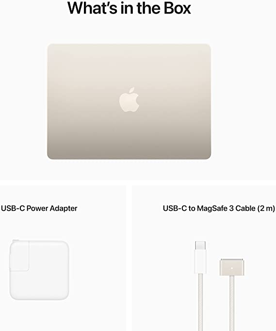 Apple 2022 MacBook Air Laptop with M2 chip: 13.6-inch Liquid Retina Display, 8GB RAM, 256GB SSD Storage, Backlit Keyboard, 1080p FaceTime HD Camera. Works with iPhone and iPad; Starlight; English
