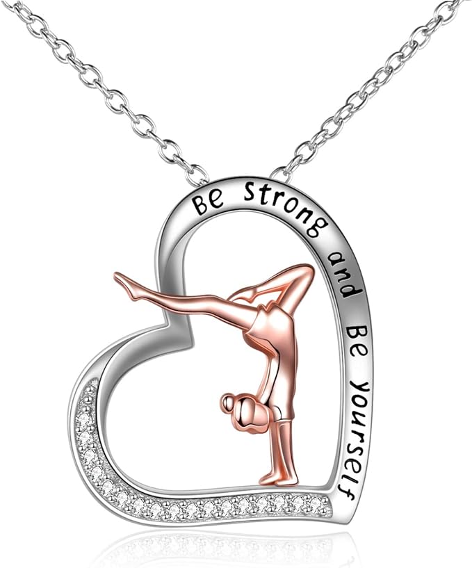 Gifts for Girls Sterling Silver Gymnastics/Ballerina Heart-Shaped Pendant Necklace for Women
