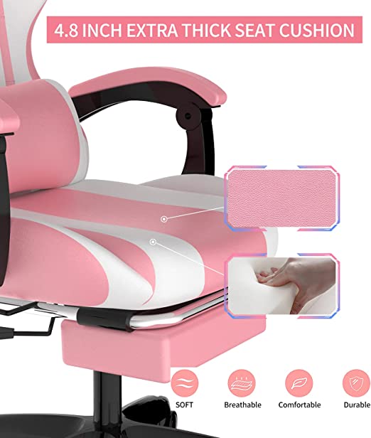 Pink  Gaming Chair with Footrest Office Chair Computer Chair with Lumbar Pillow Ergonomic Chair with Armrest Recliner Chair High Back Height Adjustable