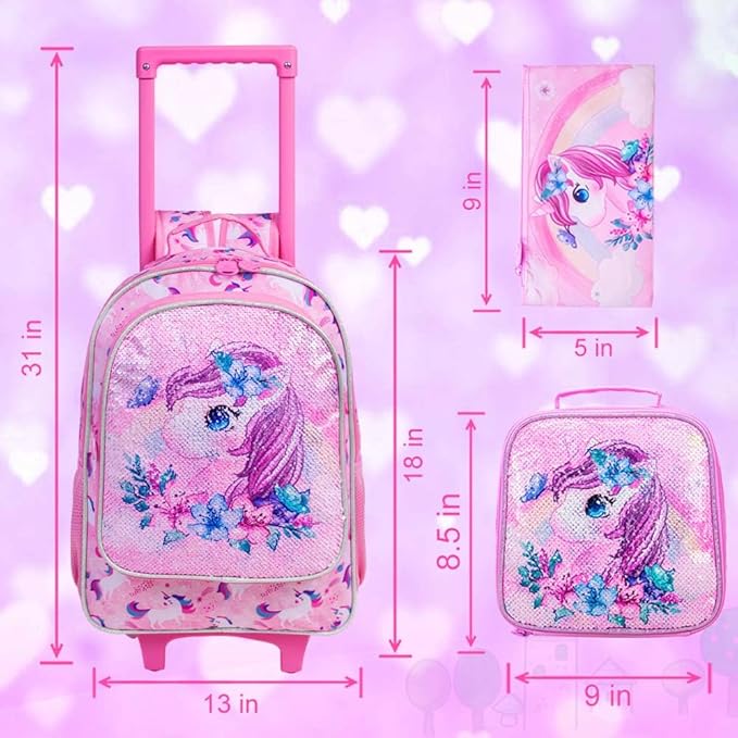 This rolling backpack is firm and reliable but not bulky (about 1.5kg). Wheeled Bookbag for Girls,Travel Roller School Bag with Wheels