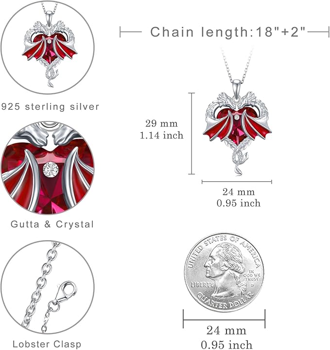 The combination of dragon and crystal design can reflect unique light no matter what kind of light.  Necklace 925 Sterling Silver Dragon Crystal Necklace for Women Dragon Jewelry Gifts for Women Girls