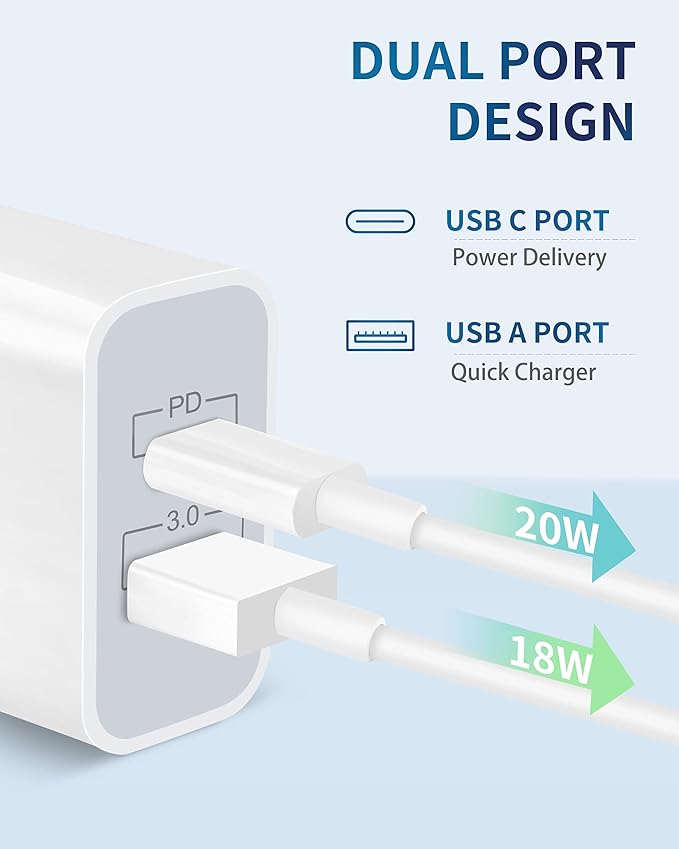 USB C charger block offer 20W fast and efficient charging.Adapter Fast Charging Block for iPhone 16/16 Plus/16 Pro/16 Pro Max/15/14/13/12/11, iPad Pro/Air/Mini, Samsung S24/S23