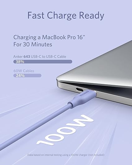 Supports a max power output of 100W when paired with a 100W or above wall charger to power up virtually any USB-C device,