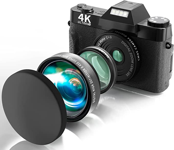 Vlogging Camera, Acoletty Digital Camera for Photography, YouTube Vlog Camera 4K Ultra HD 48MP with SD Card, 16X Digital Zoom, 180 Degree 3