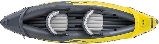 Made with rugged vinyl construction and built for performance, this sturdy kayak has an inflatable I-beam floor, Set with Aluminum Oars and High Output Air Pump