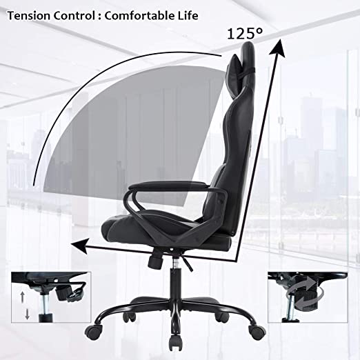 Gaming Chair with Footrest Massage Office Computer Chair Ergonomic Racing Leather Reclining Desk Chair with Lumbar Support and Adjustable Armrests