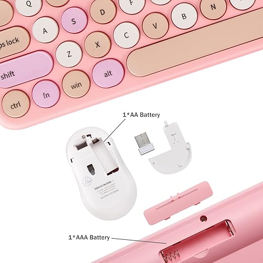 The retro round concave keycap matches the shape of your fingertips, and it is comfortable to press, Wireless Keyboard with Round Keycaps, 2.4GHz Full-Size USB Cute Wireless Keyboard Mouse for Computer, Desktop, Laptop and Computer
