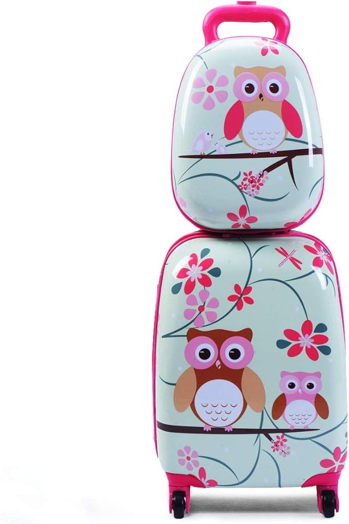 This kid's luggage set is made of premium ABS plastic with polycarbonate composite,Luggage, 12” Travel Backpack & 16” Hard Shell Toddler Suitcase, Children Rolling Luggage w/Wheels