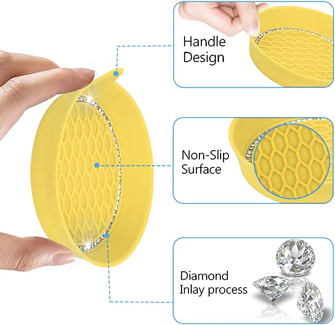 Coasters Non-Slip,  heat resistant, not easily deformed, no odor, unique mesh design, enhanced friction and shock absorption, coaster surface inlaid with a circle of rhinestones, will not fall off, the perfect car interior decorations.