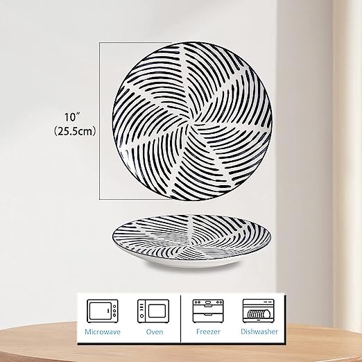 Ceramic  Plate Sets of 6, Round Salad Plates Fit Steak Fruit Pasta Pancake, Microwave, Oven, Freezer and Dishwasher Safe