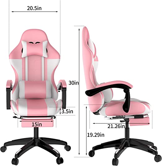 Pink  Gaming Chair with Footrest Office Chair Computer Chair with Lumbar Pillow Ergonomic Chair with Armrest Recliner Chair High Back Height Adjustable