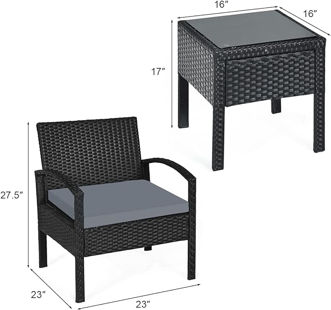 the patio set provides excellent durability and stability. The wear-resistant rattan material is not easy to fade for outdoor use with a long lifetime,Patio Furniture Set, Outdoor Rattan  Set with Cushions - Coffee Table,