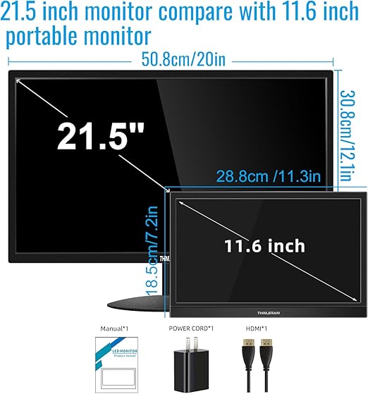 Incredibly handy, slim and lightweight features make Thinlerain Portable Monitor a perfect match for gaming, traveling and business on the go, 11.6 inch Dual HDMI Mini Laptop Monitor, 1366 x 768 TN LED Display External Monitor for Laptop and Computer