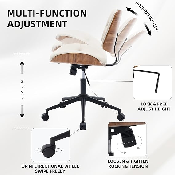 armless office chairs are made of premium PU Leather & Walnuts,waterproof and wear-resistant. Chair Small Desk Chair No Arms Leather Computer Chair for Office