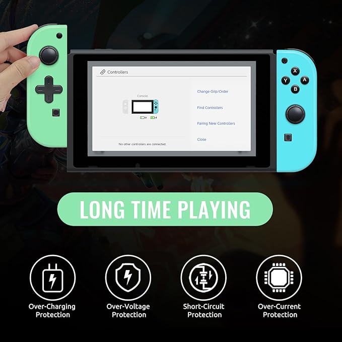 The switch joy pad controllers do not fit any original charging dock or steering wheels nor do they support infrared imaging, Controller Compatible for Switch/Lite/OLED, Wireless Switch Controller L/R with Wrist Strap (Green and Blue)