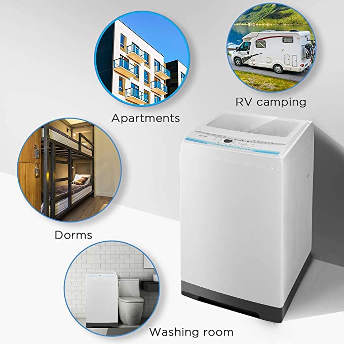 Portable Washing Machine, 11lbs Capacity Fully Automatic Compact Washer with Wheels