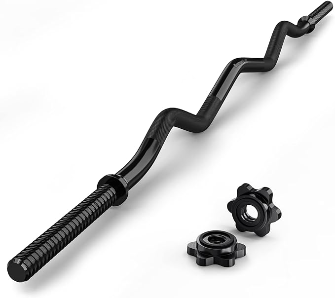 two full sections of knurling, and the knurled surface is flat and not sharp, Plates Curling Bar for Gym and Home, with 2 Star Collars, EZ Curl Bar Weight Lifting Bar