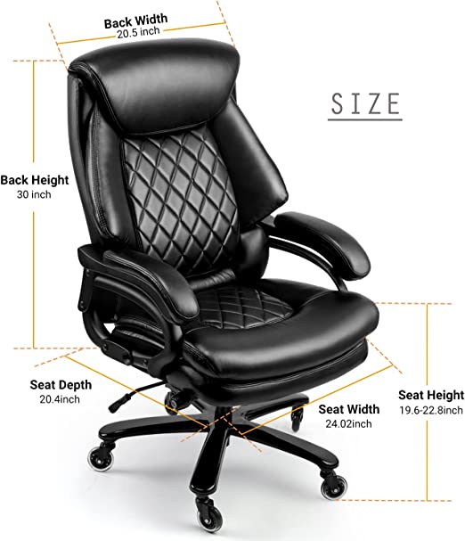 High Back Big & Tall 400lb Leather Office Chair Executive Desk Computer Task Swivel Chair- Heavy Duty Metal Base, Adjustable Tilt Angle, Thick Padding and Ergonomic Design for Lumbar Support
