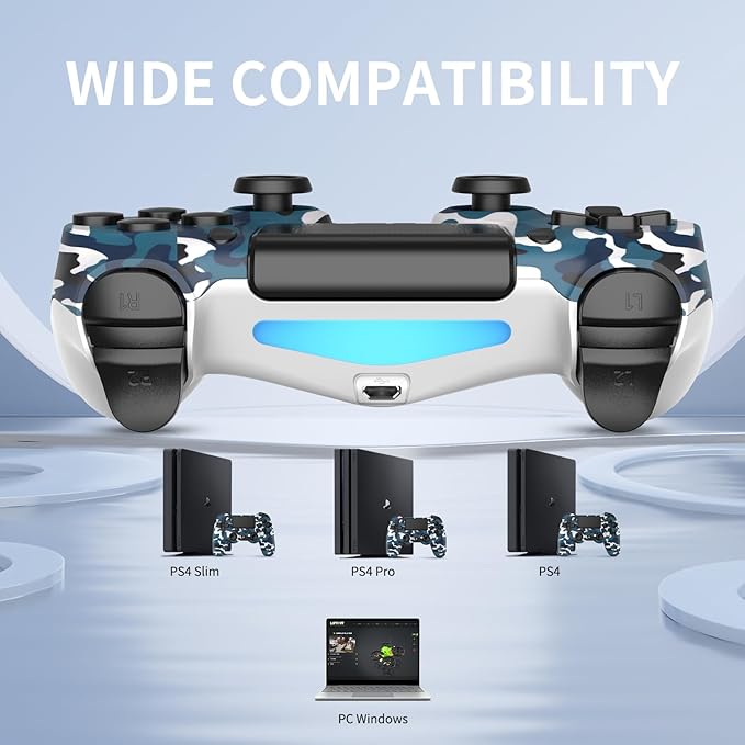 controller is ergonomically designed to keep your hands comfortable for long gaming sessions.Playstation 4 Slim Pro, with Double Shock Audio Six Axis Motion Sensor Camouflage Blue+Camouflage Green