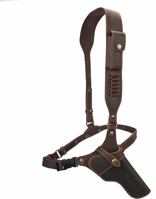 Chest Rig Pistol gun holster rig made of high quality genuine leather,  Holster with Ammo Holder Shoulder Strap