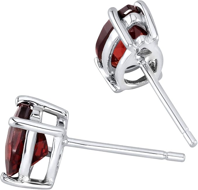 7x5mm, 1.75 Carats total, in its signature Rich Plum Red hue that sparkles in the light for an amazing glow. Genuine Gemstone Birthstone Solitaire Studs Gold Garnet Earrings for Women - girls