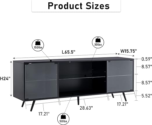 2 Enclosed cabinets and 2 open shelves offer plenty of storage underneath for gaming collectibles,\Gaming Entertainment Center Media Console Television Stands with Magnetic Door & Adjustable Shelves for Living Room,