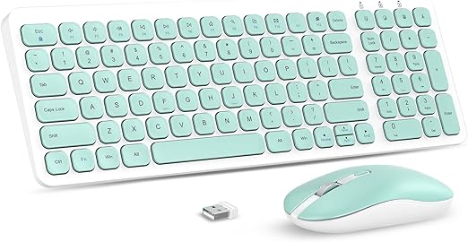 skin-friendly finish wireless mouse in contoured shape would provide hours of work comfortably. Full Size Wireless Keyboard and Mouse Set Less Noise Keys 2.4G Ultra-Thin Sleek Design for Windows, Computer, PC, Notebook, Laptop