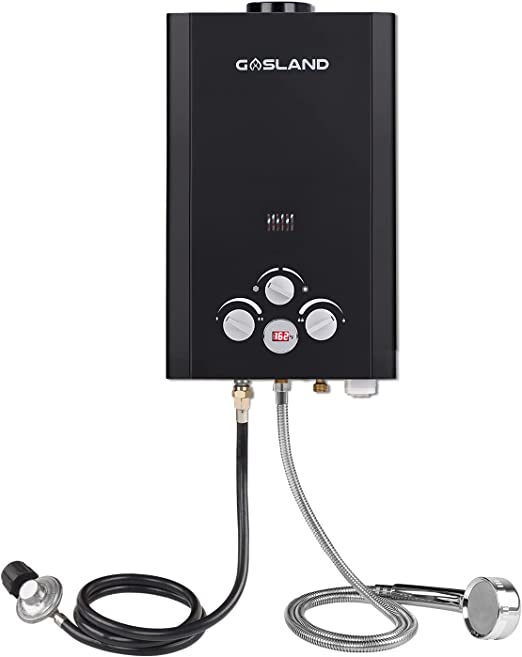Tankless Water Heater Propane, GASLAND Outdoors 10L 2.64GPM Gas Water Heater, Instant Hot Water Heater, Overheating Protection, Easy to Install, Use for RV Cabin Barn Camping Boat(Black)