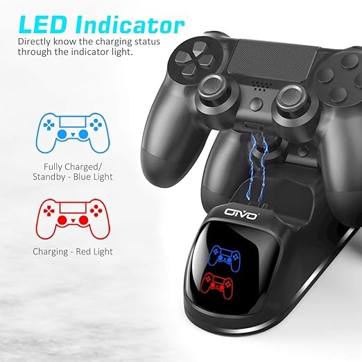 2 hour to charge PS4 controllers at the same time. No need to wait more time when charge two PS4 controllers, Controller Charging Docking Station with LED Light Indicators and for Compatible with Sony PlayStation 4 PS4/PS4 Slim/PS4 Pro Controller