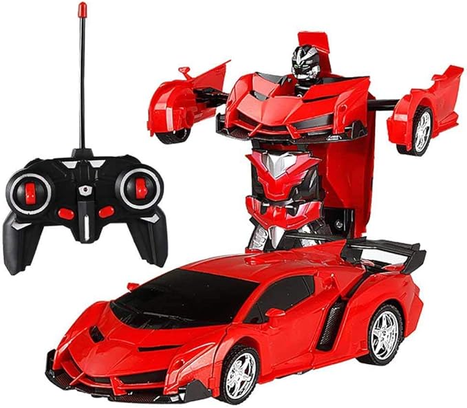 Robot, Car Toys, 360 Degree Rotating with One-Button Deformation with LED Light,