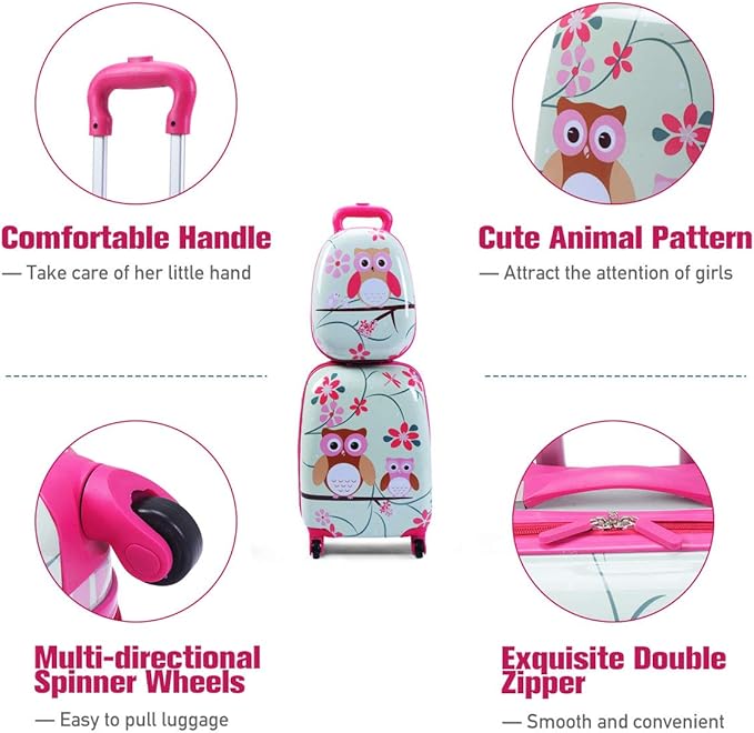 This kid's luggage set is made of premium ABS plastic with polycarbonate composite,Luggage, 12” Travel Backpack & 16” Hard Shell Toddler Suitcase, Children Rolling Luggage w/Wheels