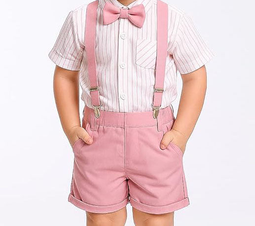 sleeves,make him look stylish and handsome.The removable suspender shorts and bow tie are comfortable and durable,ensuring your little one can wear this outfit all day long.