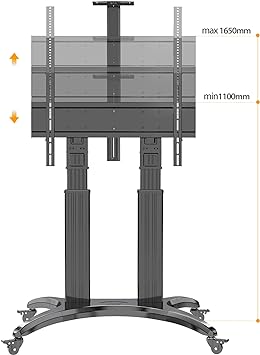 The arc design concept, plus two aluminum made columns design, Mobile TV Cart for 65-85 Inch Flat Screens, Rolling TV Stand with Load Capacity up to 125lbs
