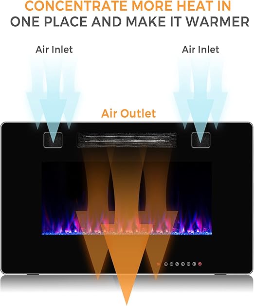 modern  fireplace heater can heat 400 square feet of space while achieving the purpose of energy saving.750W/1500W Wall Recessed and Mounted Fireplace with Remote Control