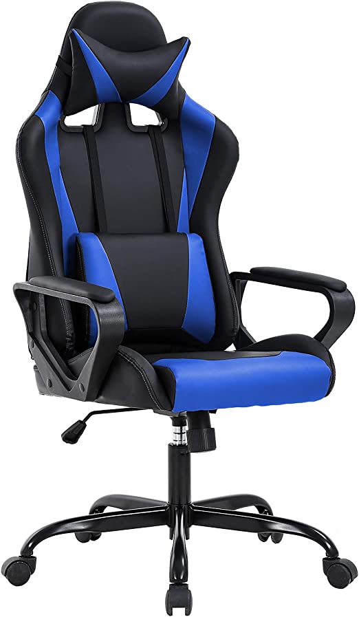 Gaming Chair with Footrest Massage Office Computer Chair Ergonomic Racing Leather Reclining Desk Chair with Lumbar Support and Adjustable Armrests