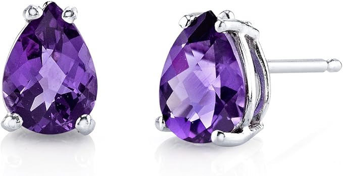 14K Gold Stud Earrings Collection adds a dainty touch of luxury to any style. White Gold Amethyst Earrings for Women, Genuine Gemstone Birthstone Solitaire Studs,