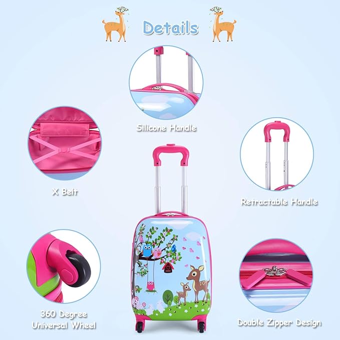 suitable for boys or girls ages over 3 years old. With cute patterns on the suitcase and backpack can attract children to organize and carry their own items,