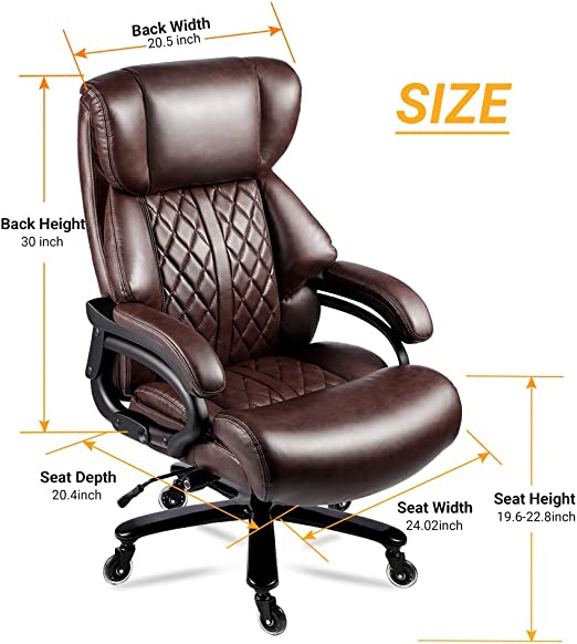 Executive Office Chair Ergonomic PU Leather Office Chair.Lumbar Support with Adjustable High Back Lumbar Support. Modern Executive Chair and Computer Desk Chair, for Heavy People Executive