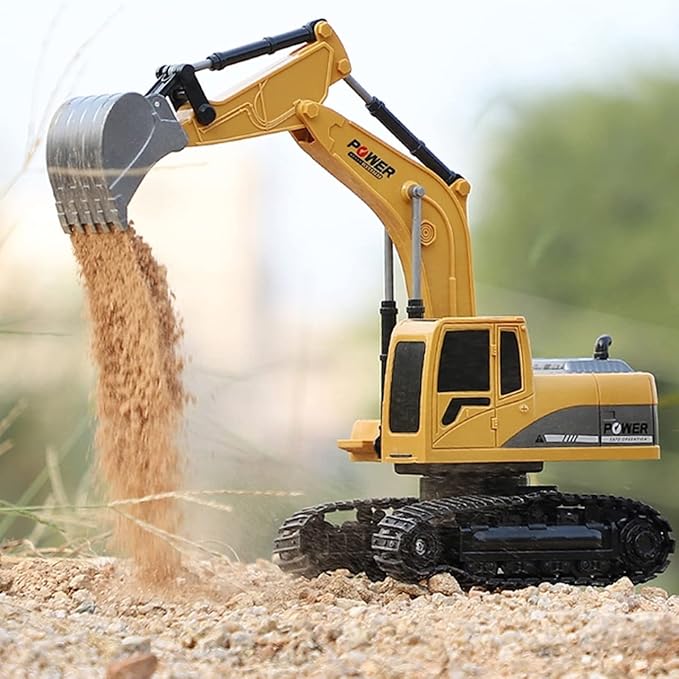 Metal Shovel Digger Vehicles with Lights Sounds and 360° Rotation Digging Sand,Remote Control Excavator Toy, RC Construction Toy