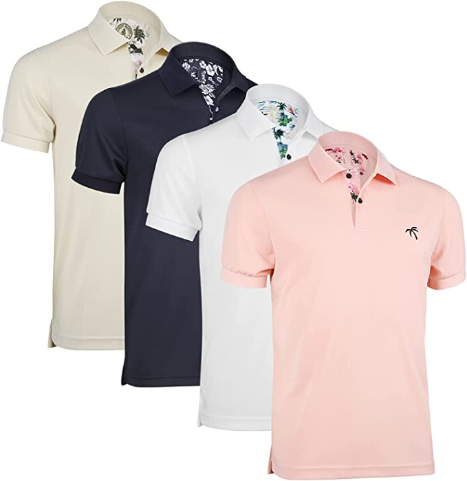 Mens Striped Short Sleeve Polo Shirts 4 Pack