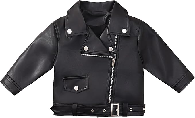 Designed with a convenient zip-up closure, this moto jacket is easy to put on and take off, allowing for hassle-free dressing.  Girls Faux Leather Jacket for Kids Motorcycle Biker Leather Jackets