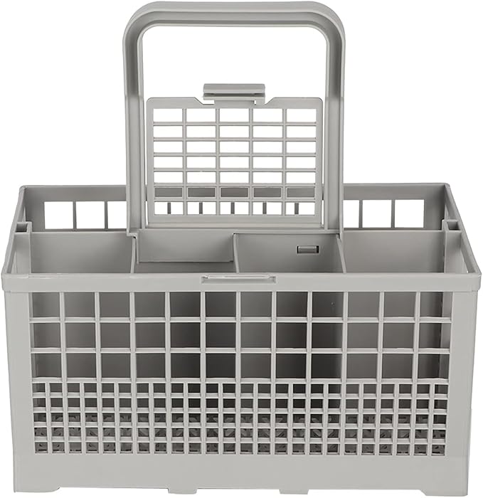 The basket features a removable handle, allowing for easy removal from the dishwasher. 240 * 135 * 123mm / 9.4 * 5.3 * 4.8in
