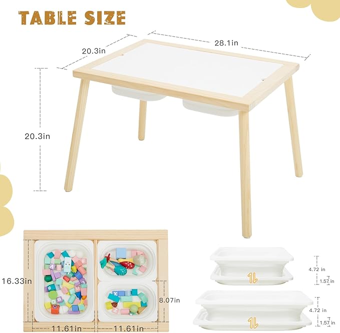 study desk and activity table kids can use the double-sided board for drawing and do handicrafts and play sand or lego in the storage bins, 3,Multifunction Play Sand Table with Double-Side Boards & 3 Foldable Storage Bins Kids Sensory Activity Table