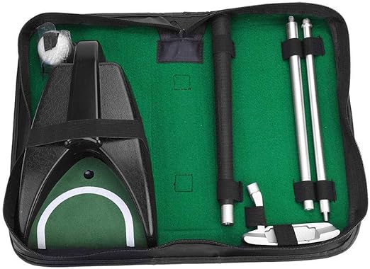 This golf training aid tools set includes a putter, a golf ball and a device that can automatically make ball return. Set with Ball Return System for Indoor Outdoor Golf Games Golf Golf