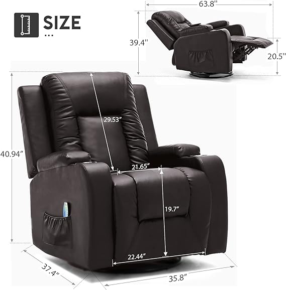 360 Degree Swivel Single Sofa Seat with Drink Holders Living Room Chair Brown