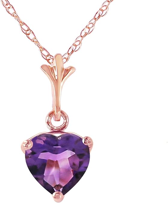 Carat Purple Amethyst Pendant Necklace,  Gold 14k Solid Rose Gold Heart-shaped Natural 1.15,  Genuine REAL 14k Gold, with 14k Stamp